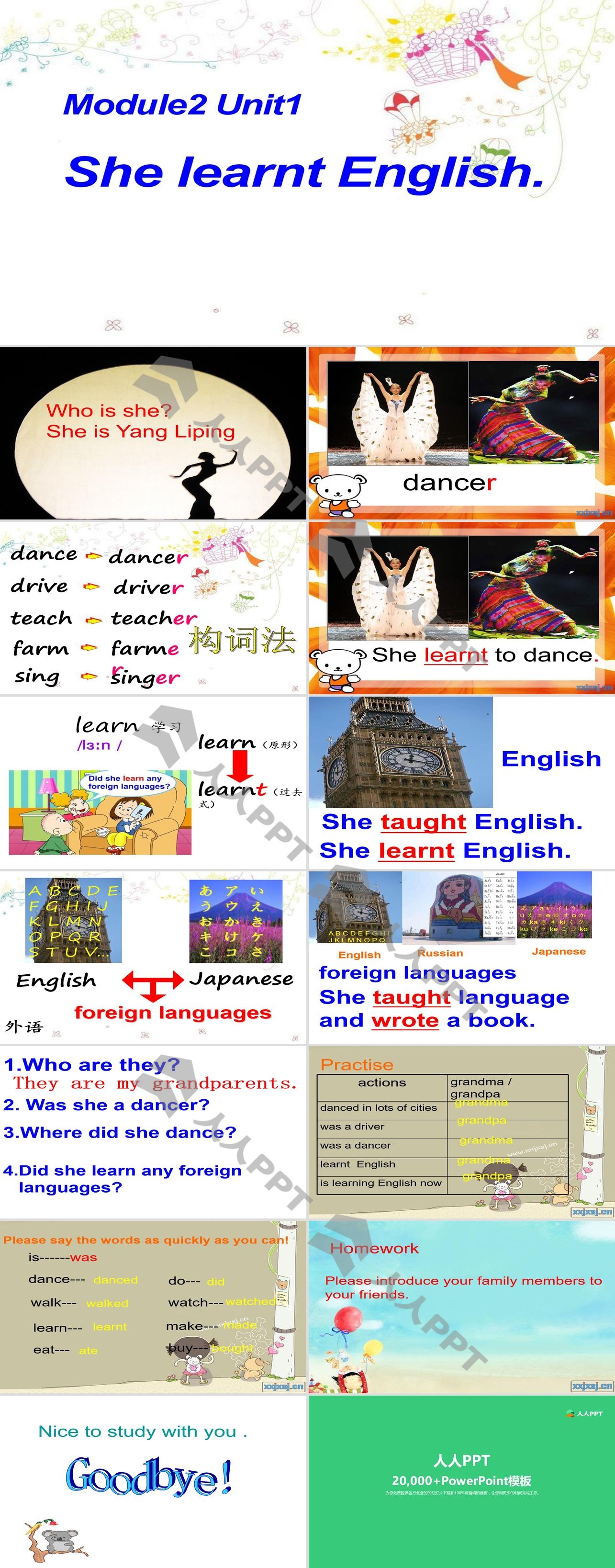 《She learnt English》PPT课件4长图