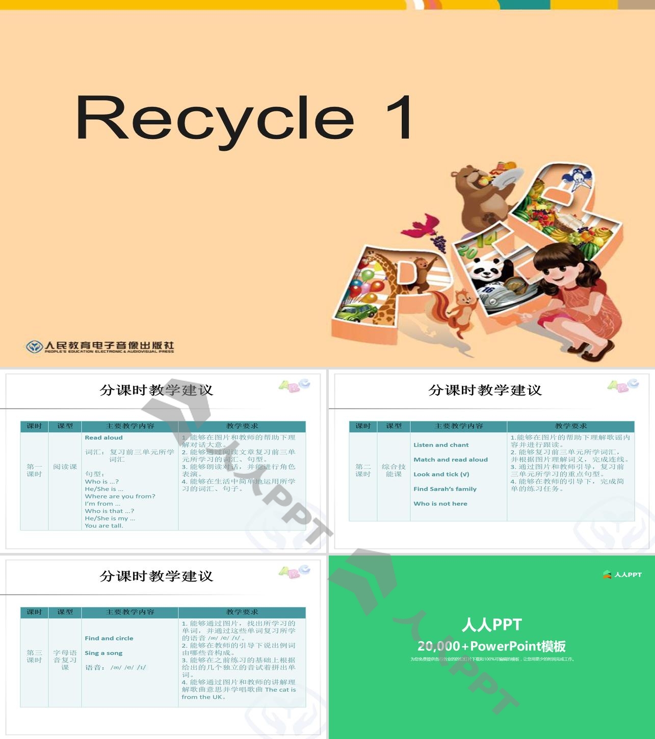 人教版PEP三年级英语下册《recycle1》分课时教学建议PPT课件长图