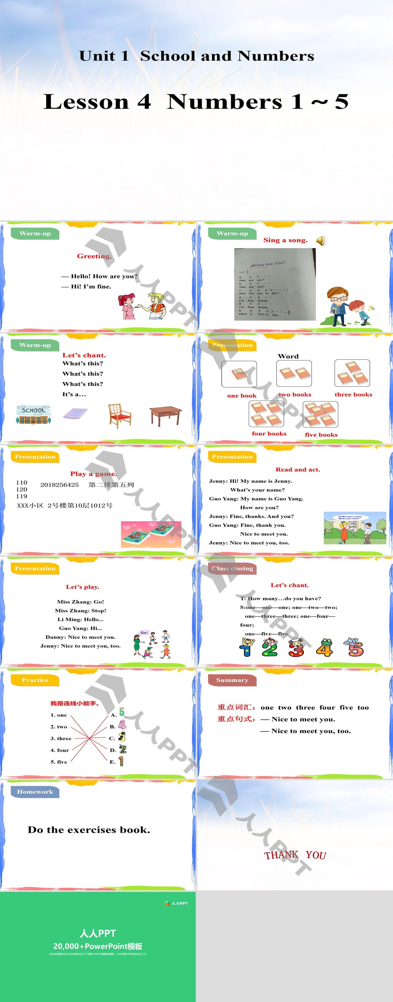 《Numbers 1~5》School and Numbers PPT教学课件长图