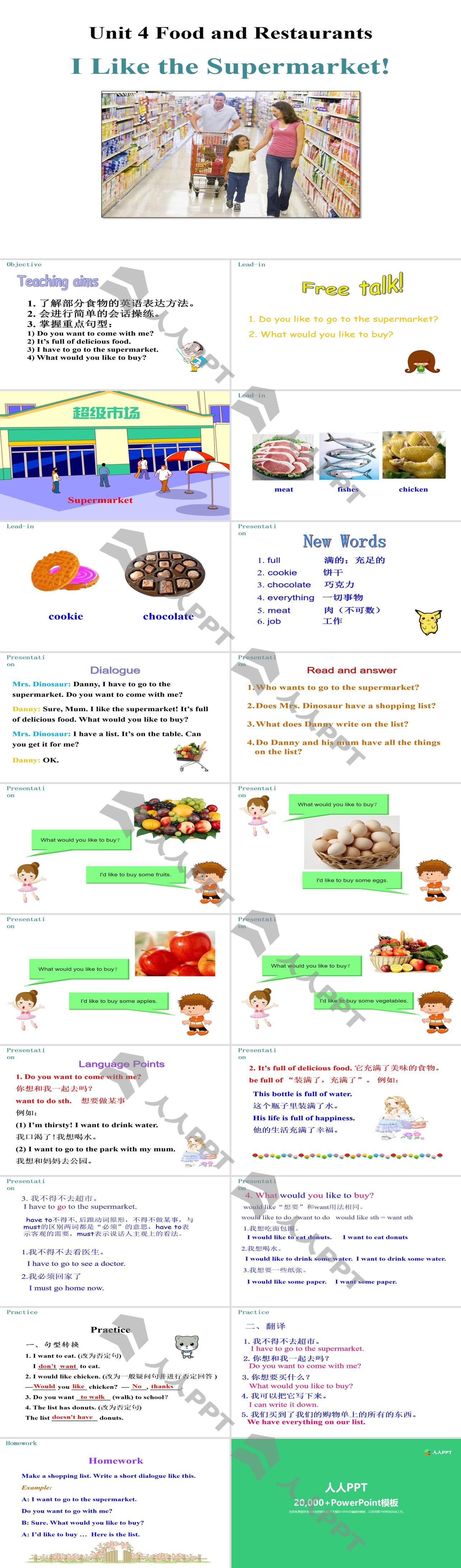 《I like the Supermarket!》Food and Restaurants PPT课件长图