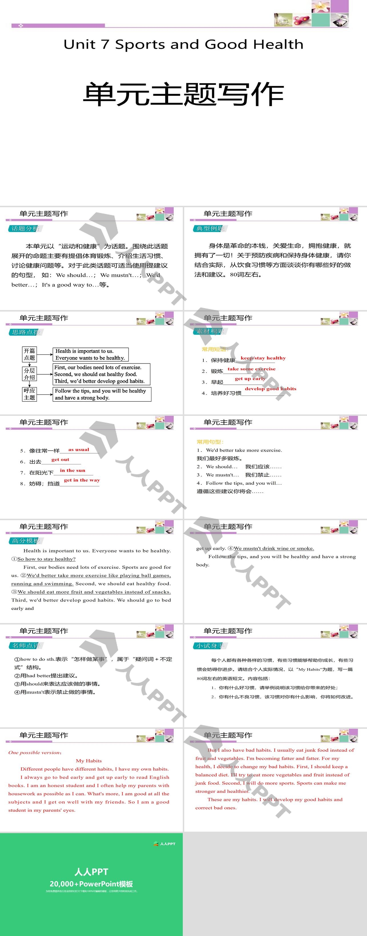 《单元主题写作》Sports and Good Health PPT长图