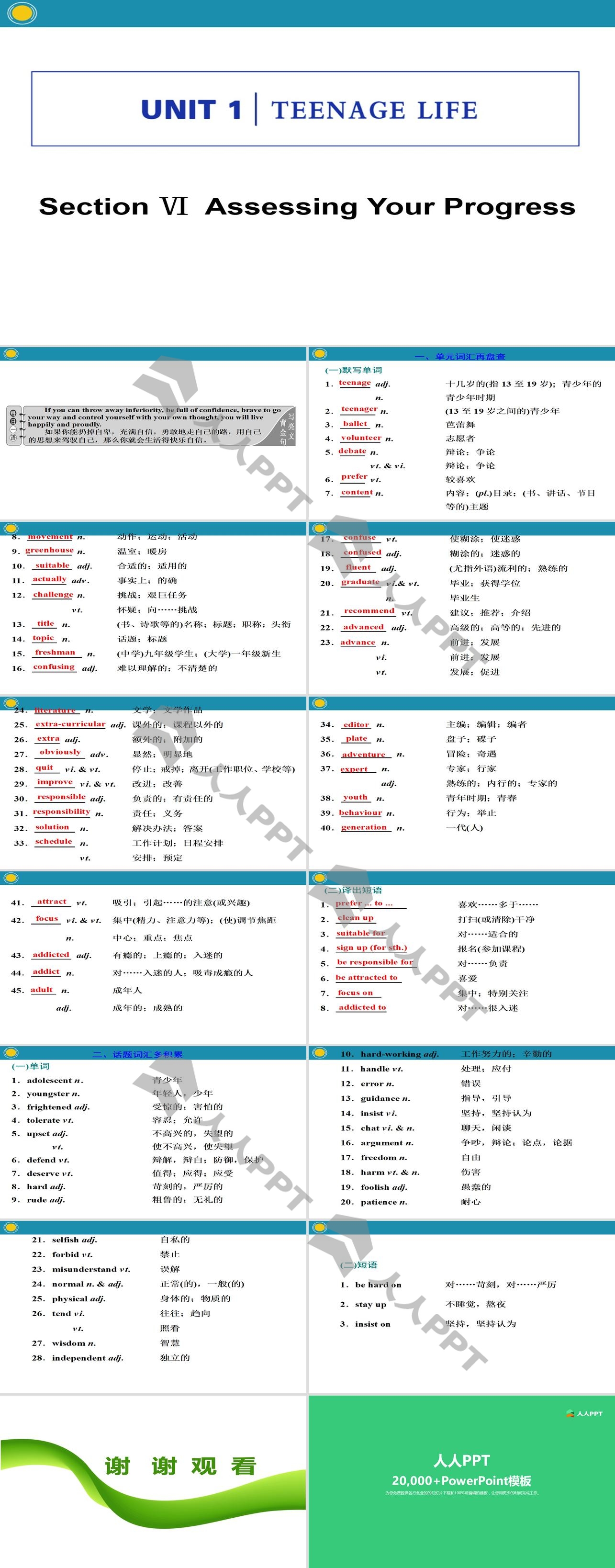 《Teenage Life》Assessing Your Progress PPT课件长图