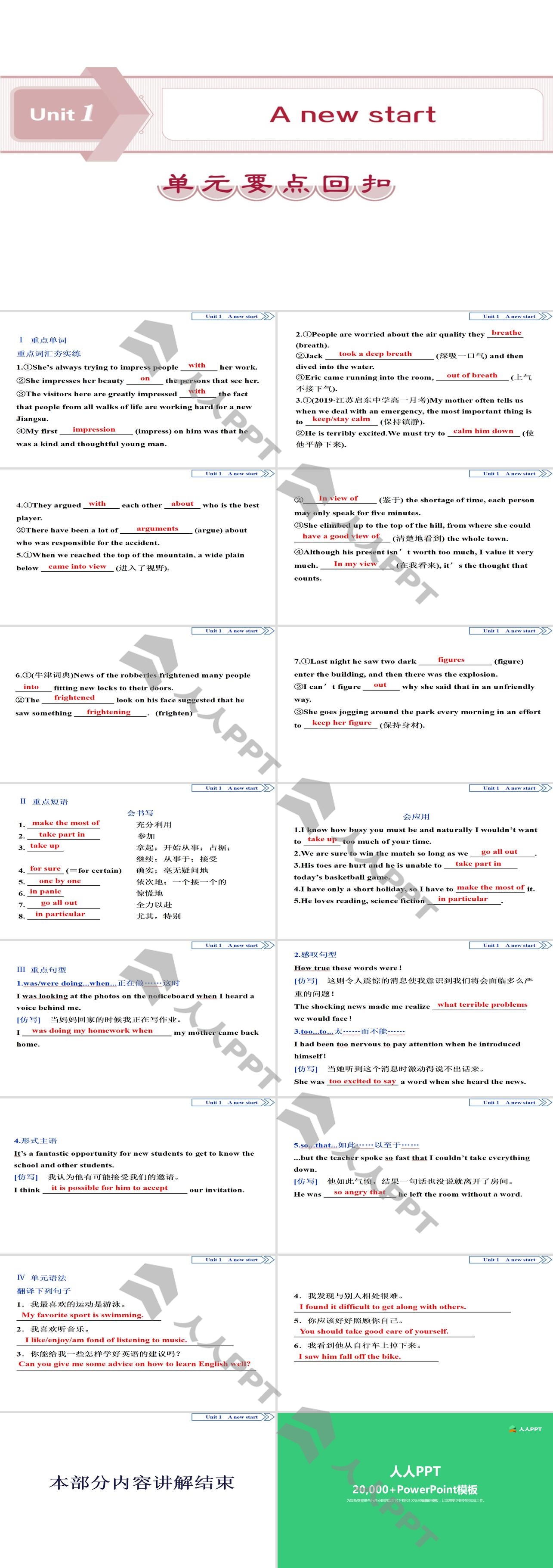 《A new start》单元要点回扣PPT下载长图