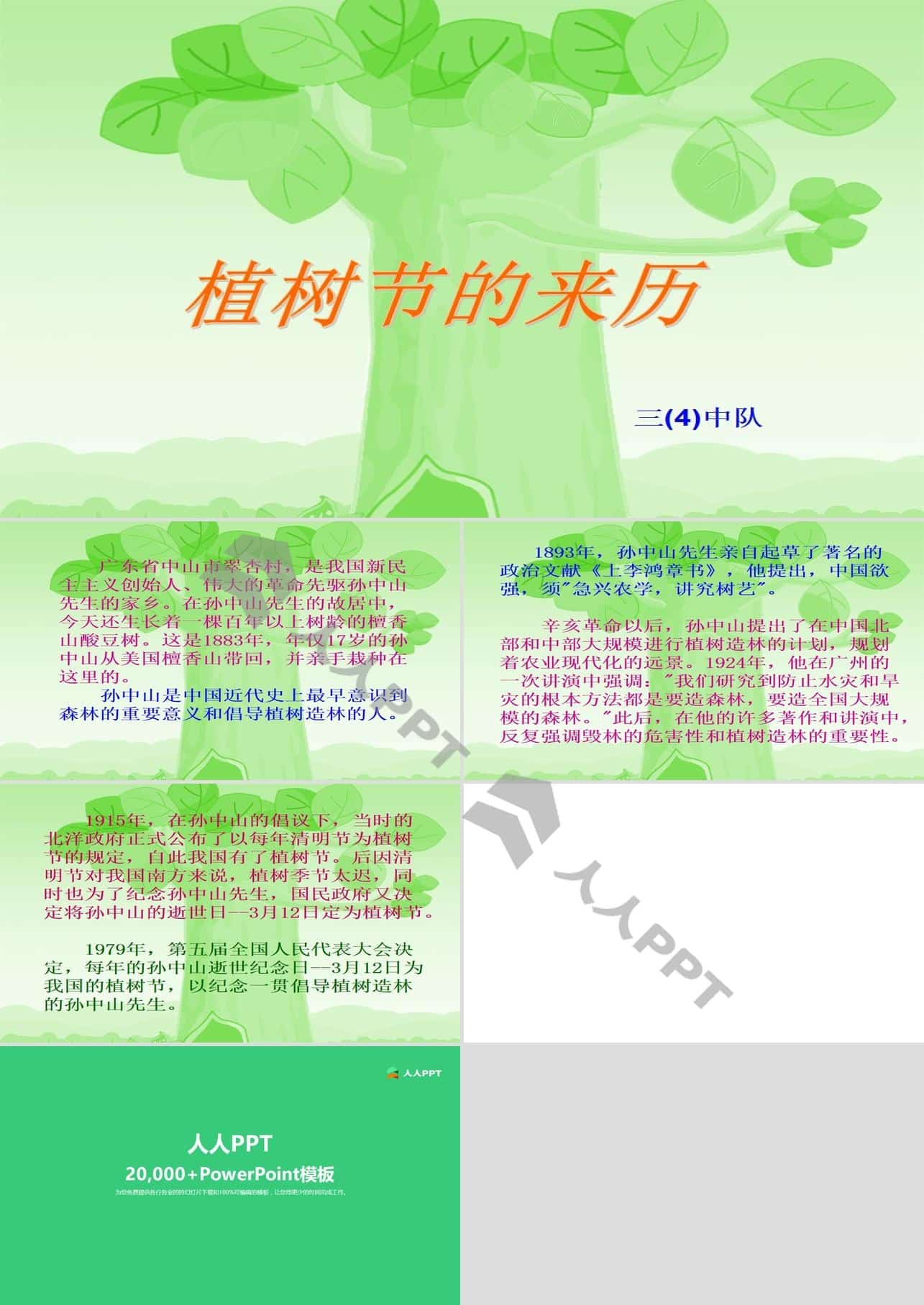 植树节的来历PPT模板长图