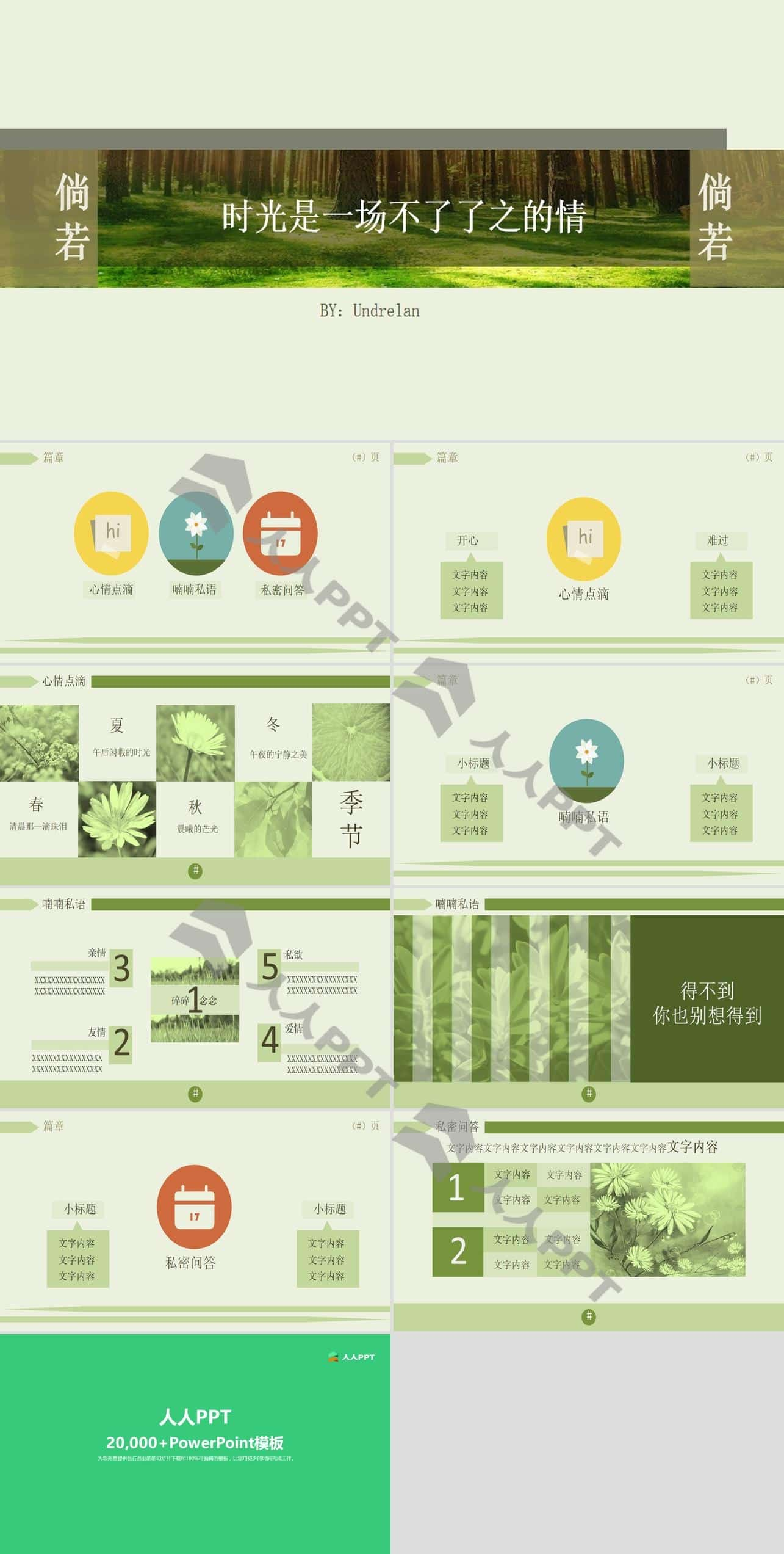 绿色扁平设计淡雅风格PPT模板长图