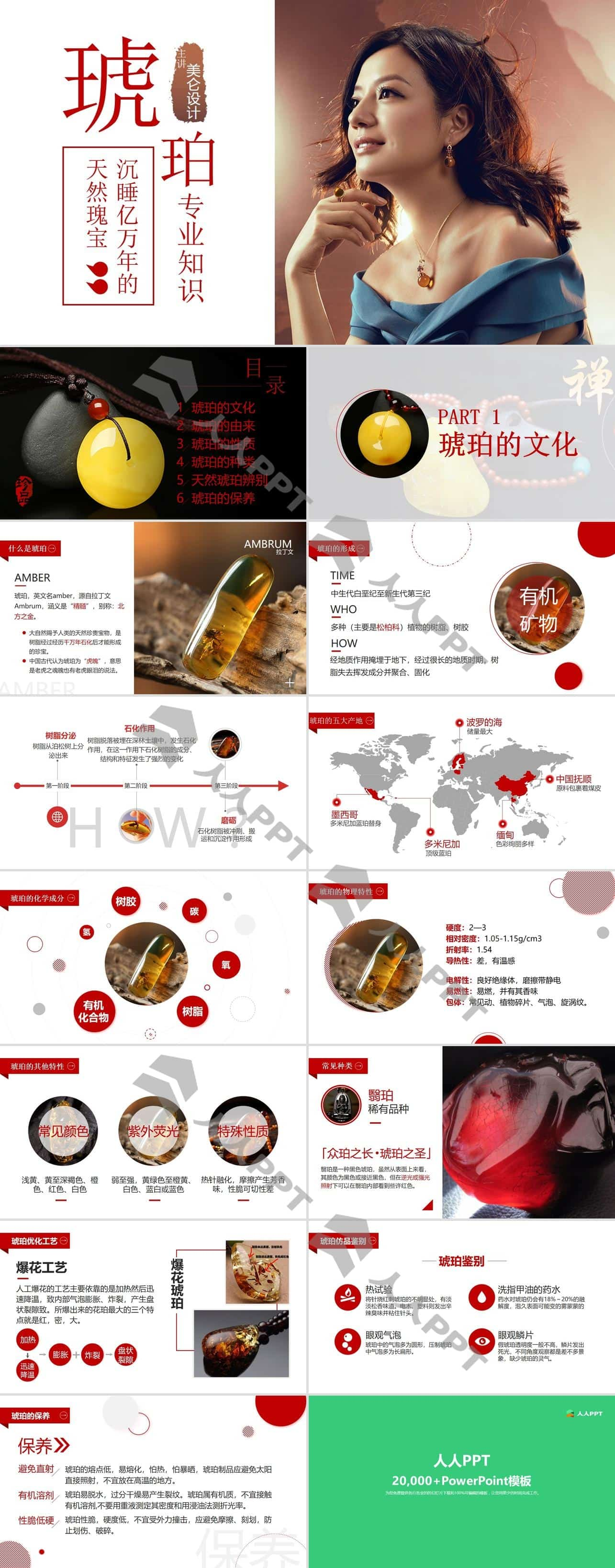 沉睡亿万年的天然瑰宝――琥珀专业知识讲解PPT模板长图