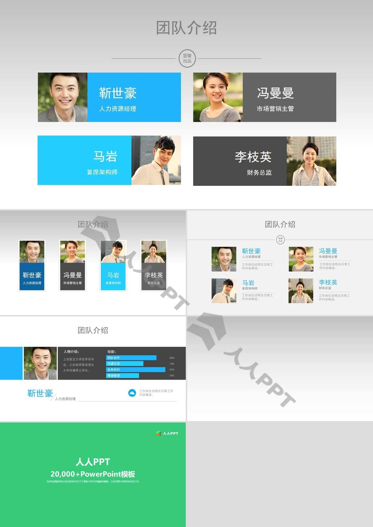 适合团队人物介绍商务PPT模板长图