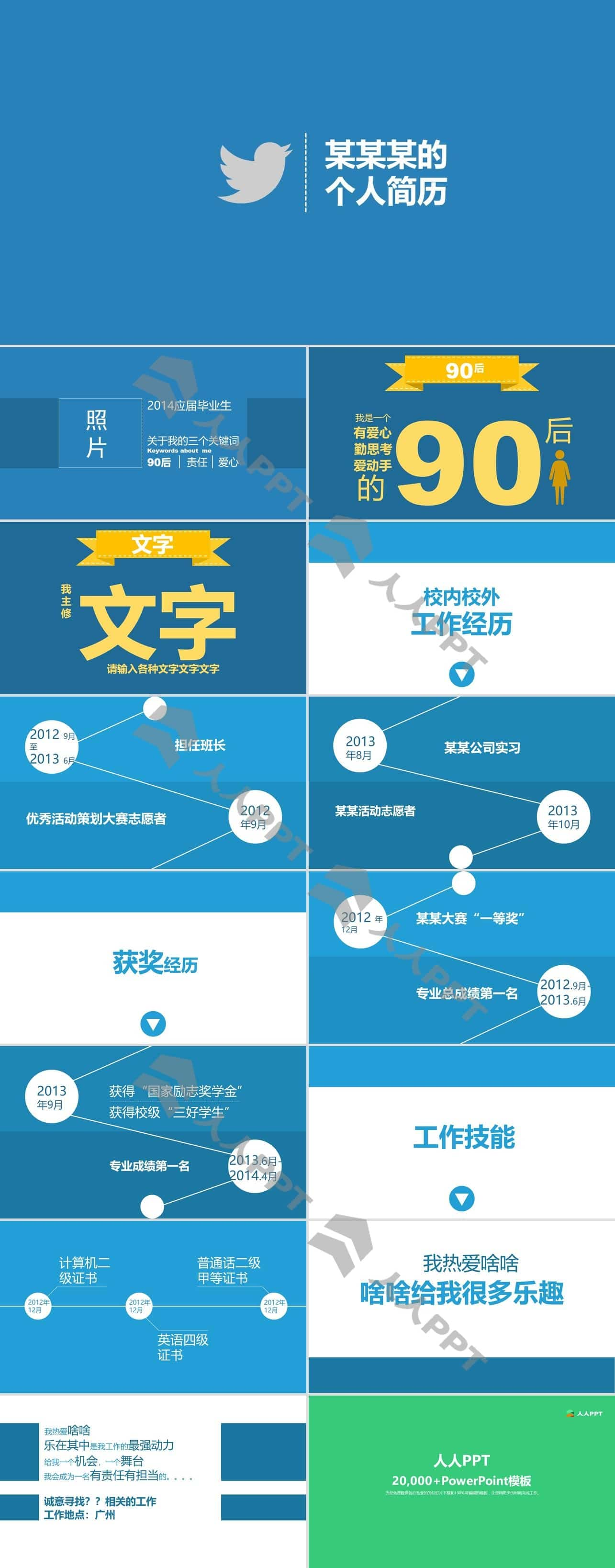 视觉冲击力印象深刻90后大气个人简历PPT模板长图