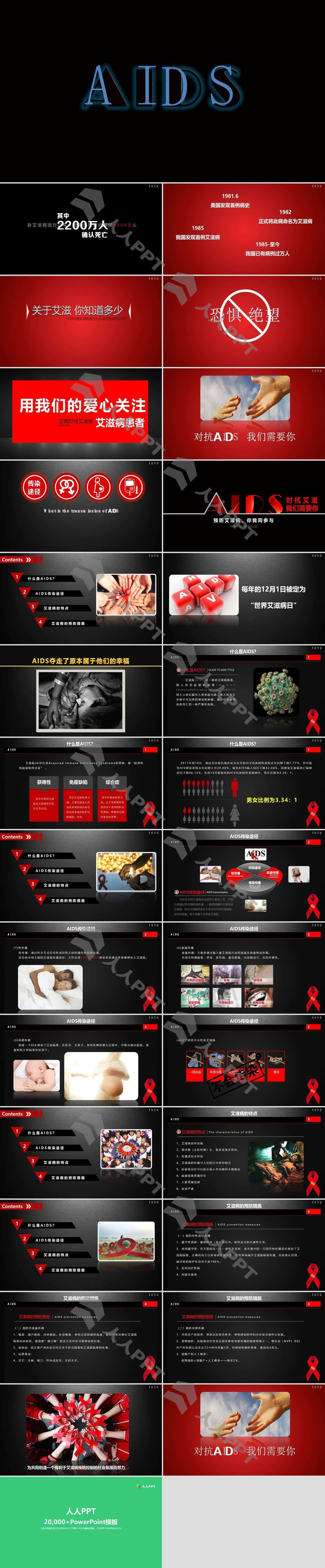 对抗艾滋 我们需要你――艾滋病知识普及公益PPT模板长图