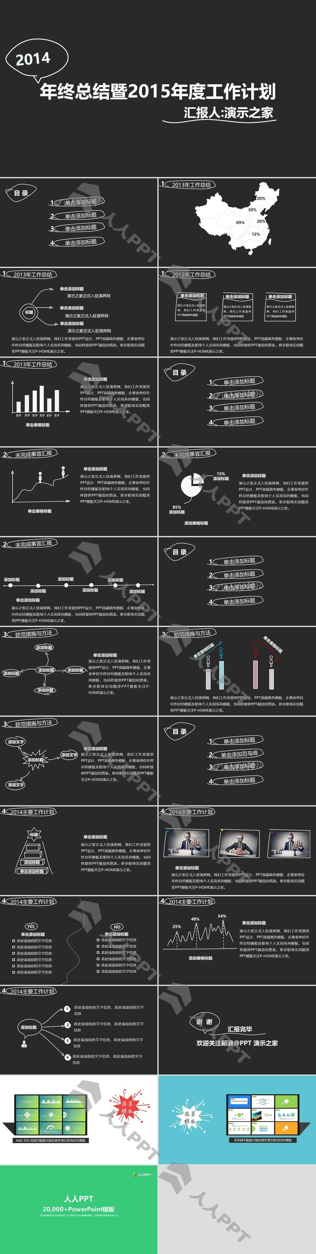 2014年终总结暨2015年度工作计划PPT模板长图