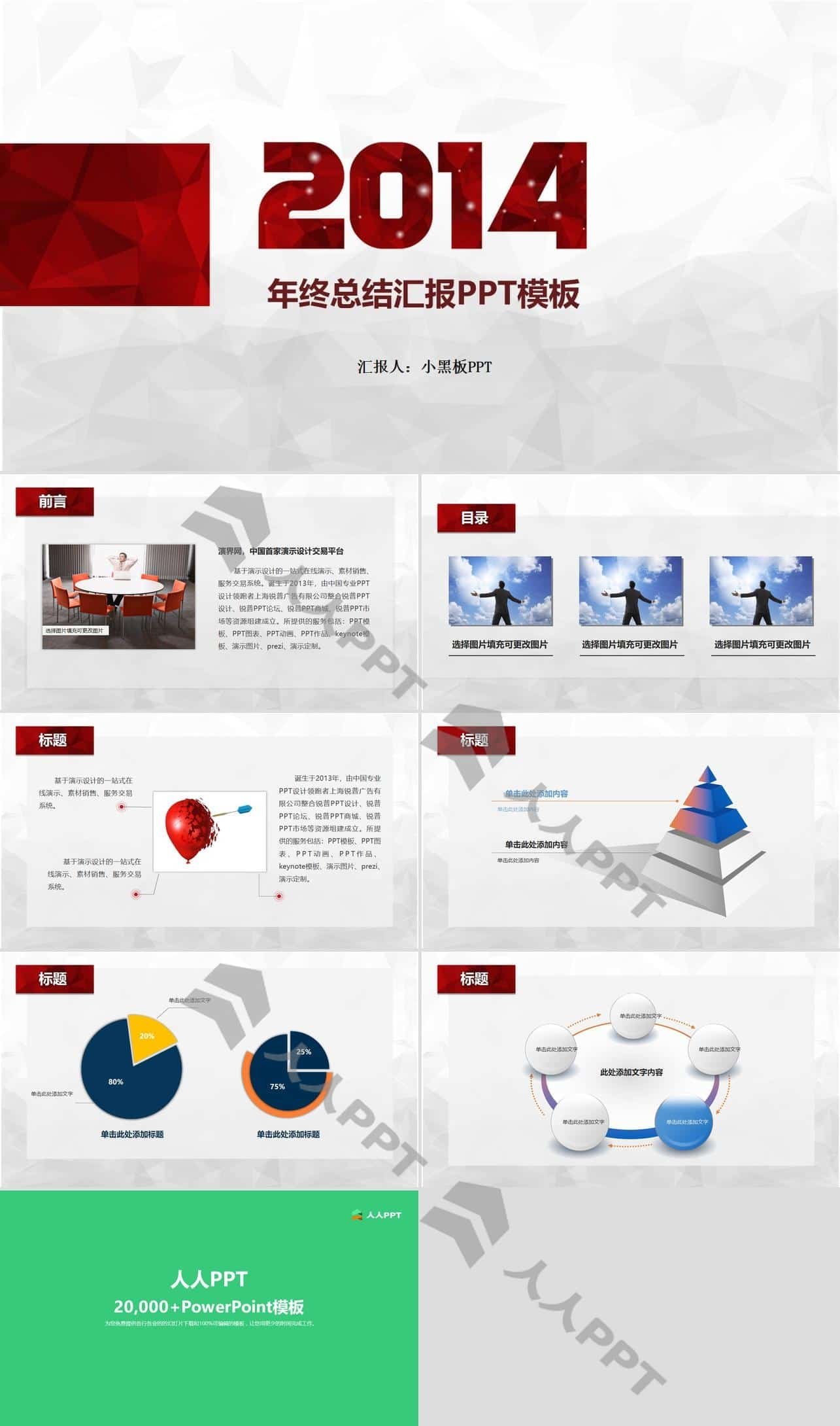 2014年终总结汇报PPT模板长图