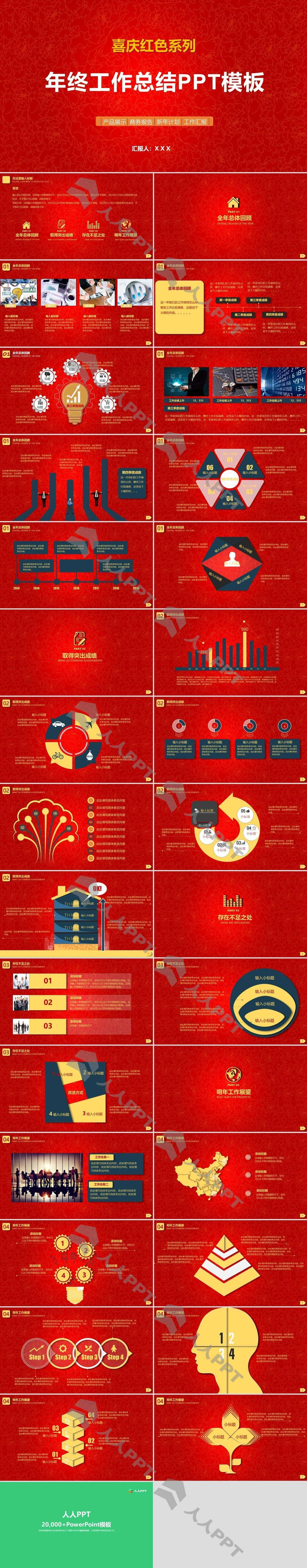 喜庆红年终总结及新年工作计划PPT模板长图