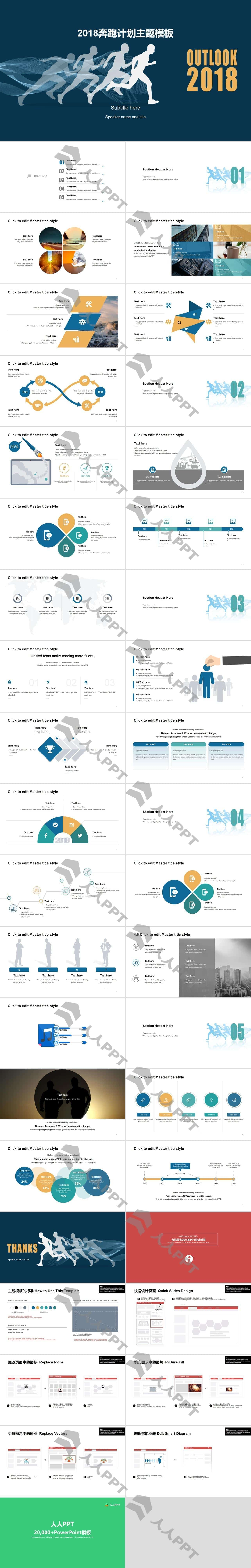 奔跑计划――奔跑主题大气精美工作计划PPT模板长图