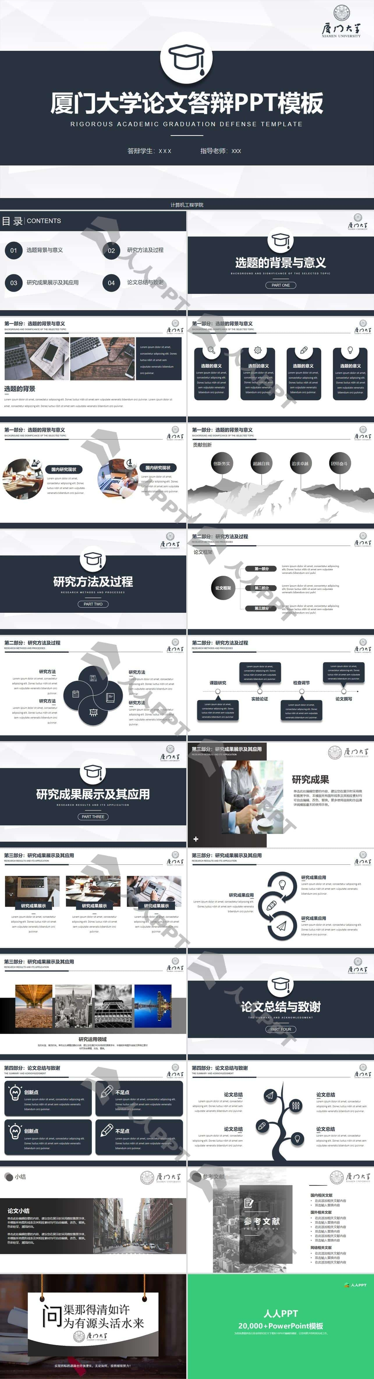 完整框架厦门大学论文答辩通用PPT模板长图