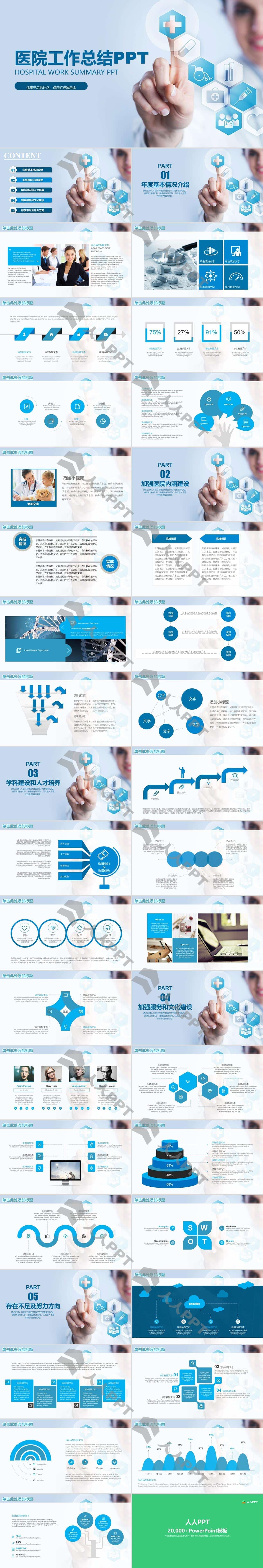 完整框架医院年终工作总结报告PPT模板长图