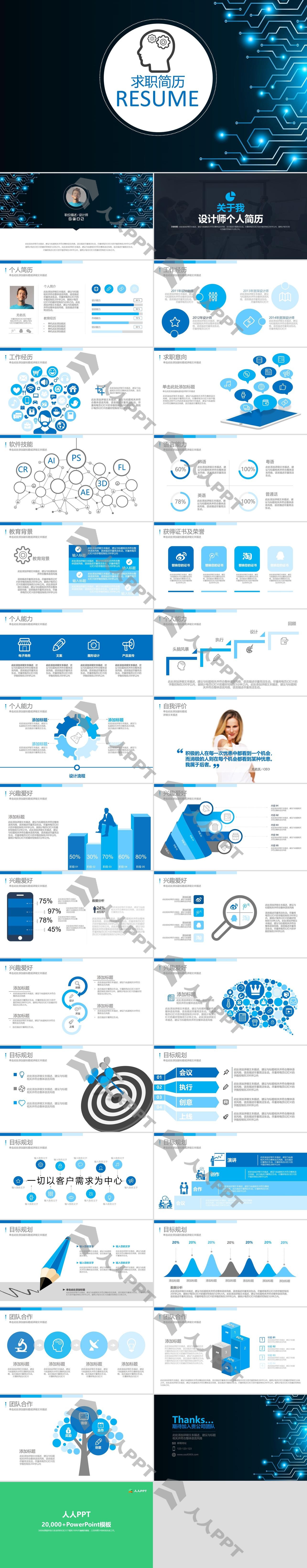科技行业个人求职简历PPT模板长图
