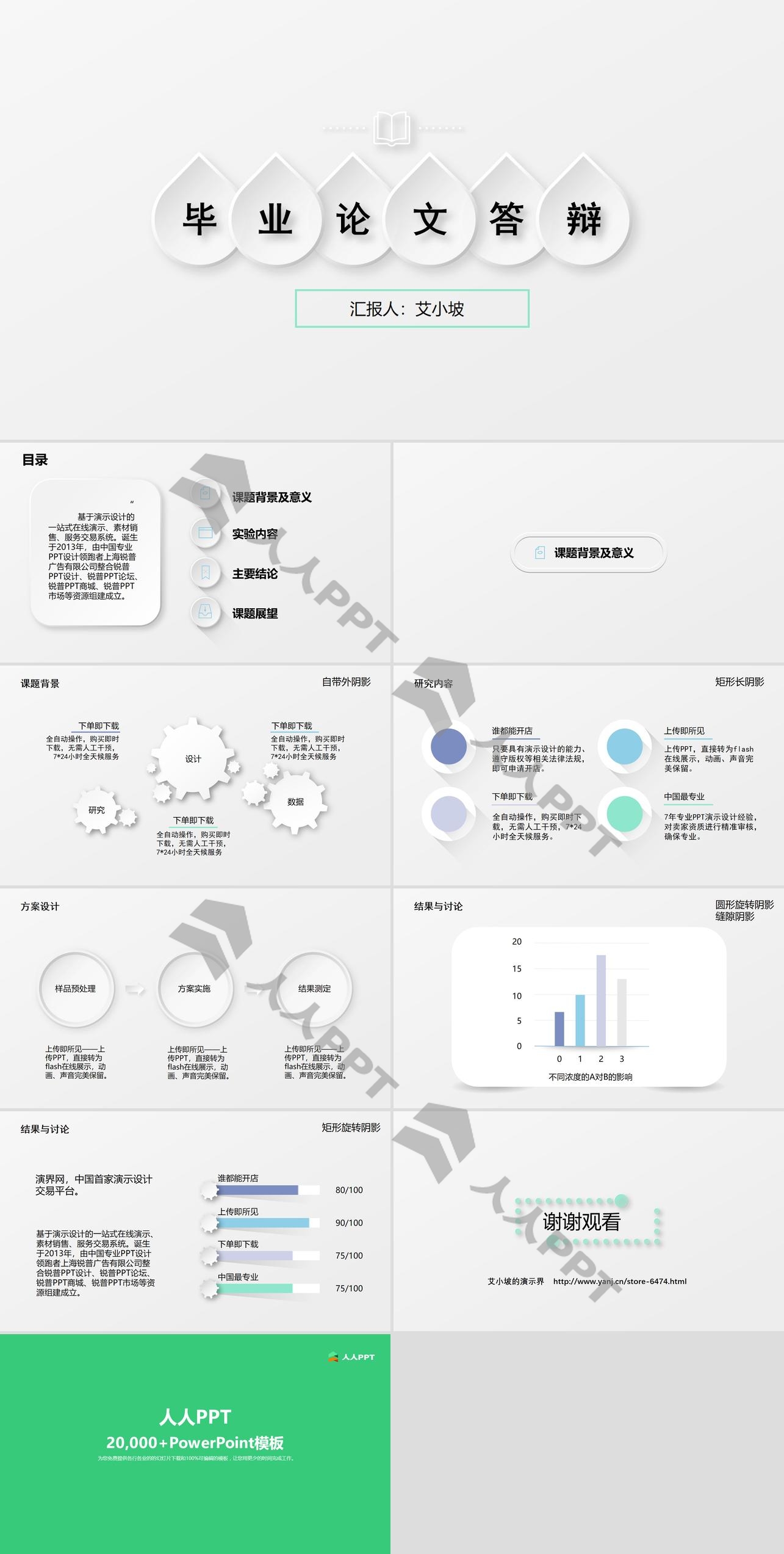精美淡淡灰微立体风毕业论文答辩ppt模板长图