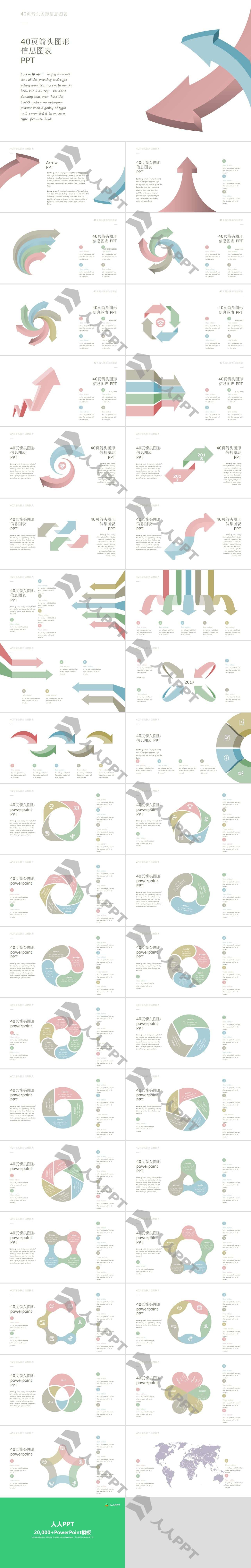 40页复古色箭头图形PPT信息图表长图