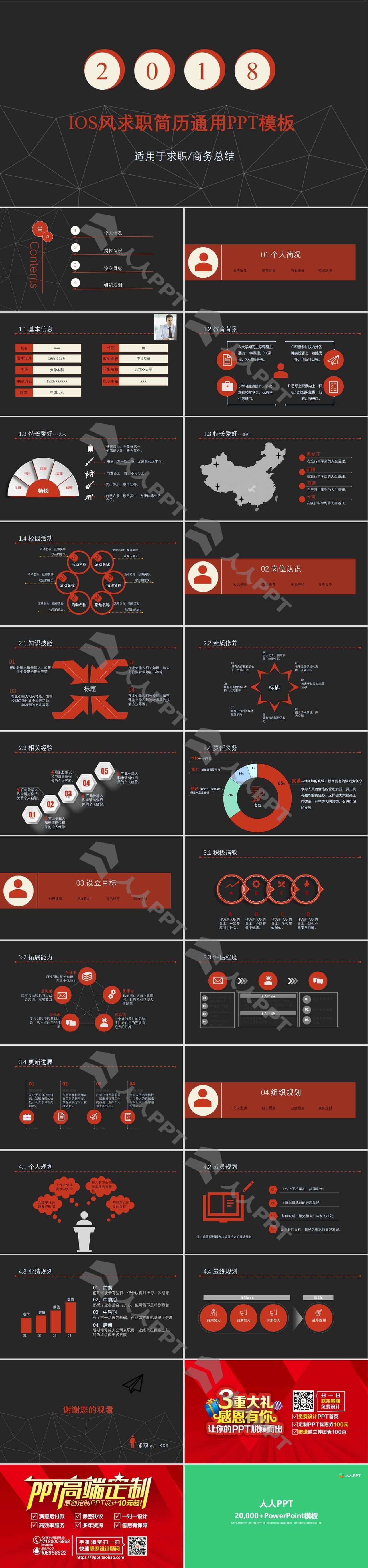 高端竞聘简历设计PPT模板长图