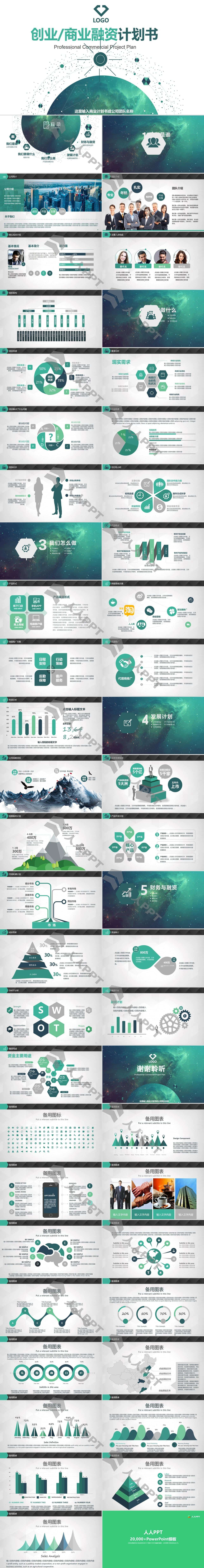 商务创业融资计划书PPT模板长图