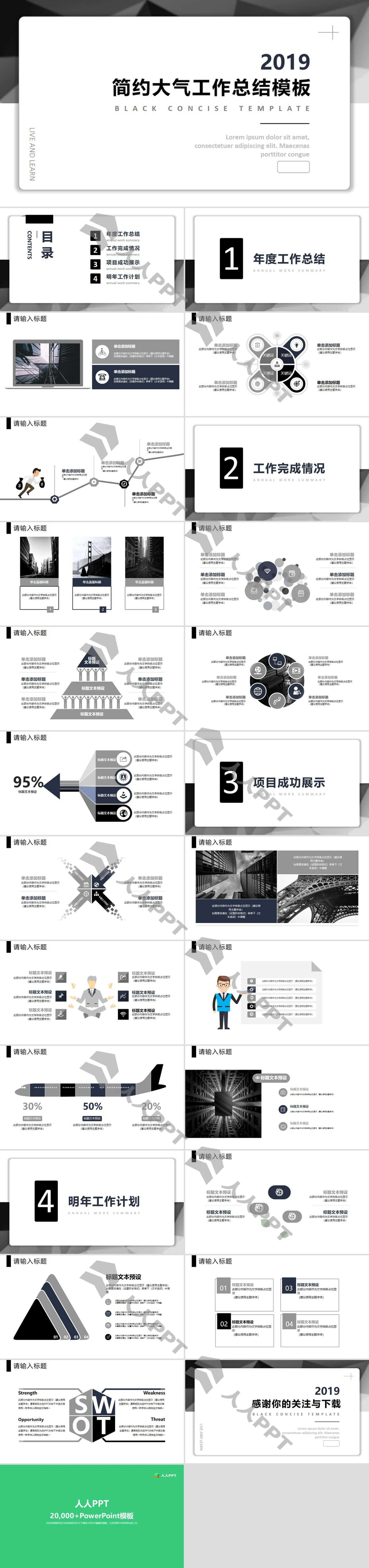 大气简洁工作报告PPT模板长图