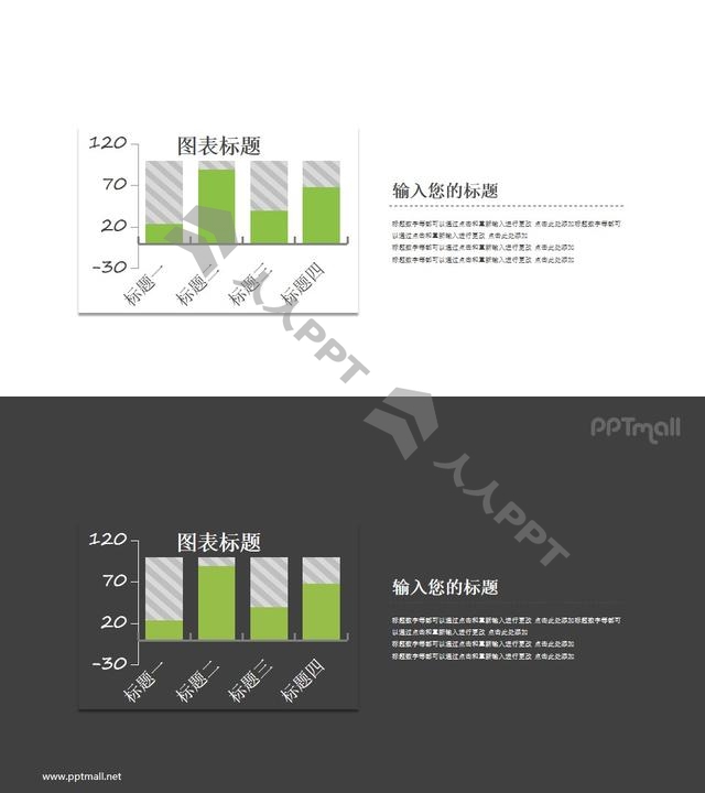 绿色的柱状图PPT图表素材模板长图