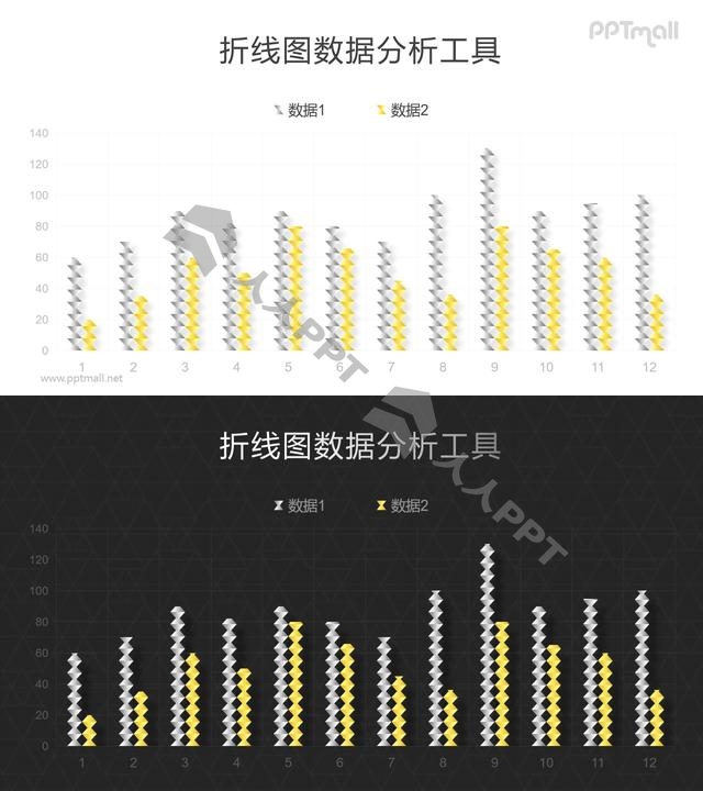 异形的柱状图PPT图表模板素材长图